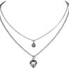 LUISIA® Doppelhalskette mit Edelweiß, Herz und Kristallen von Swarovski® - Silber