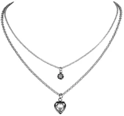 LUISIA® Doppelhalskette mit Edelweiß, Herz und Kristallen von Swarovski® - Silber