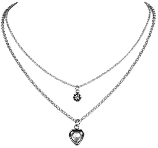 LUISIA® Doppelhalskette mit Edelweiß, Herz und Kristallen von Swarovski® - Silber