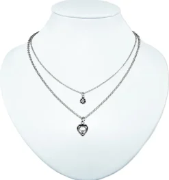 LUISIA® Doppelhalskette mit Edelweiß, Herz und Kristallen von Swarovski® - Silber