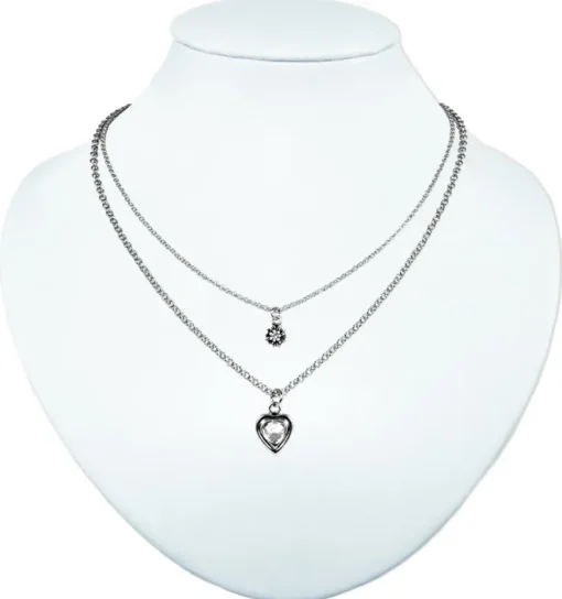 LUISIA® Doppelhalskette mit Edelweiß, Herz und Kristallen von Swarovski® - Silber