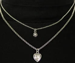 LUISIA® Doppelhalskette mit Edelweiß, Herz und Kristallen von Swarovski® - Silber