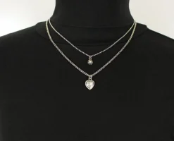 LUISIA® Doppelhalskette mit Edelweiß, Herz und Kristallen von Swarovski® - Silber
