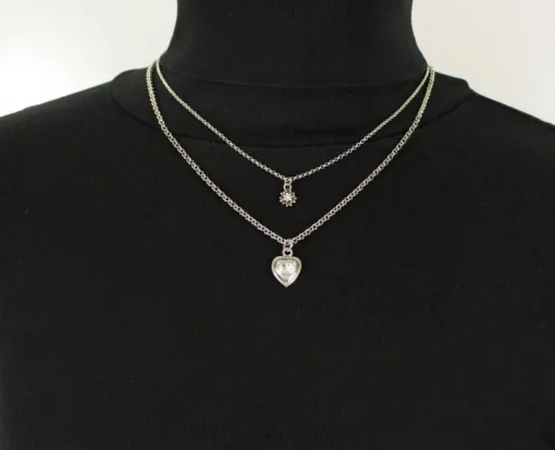 LUISIA® Doppelhalskette mit Edelweiß, Herz und Kristallen von Swarovski® - Silber