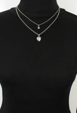 LUISIA® Doppelhalskette mit Edelweiß, Herz und Kristallen von Swarovski® - Silber