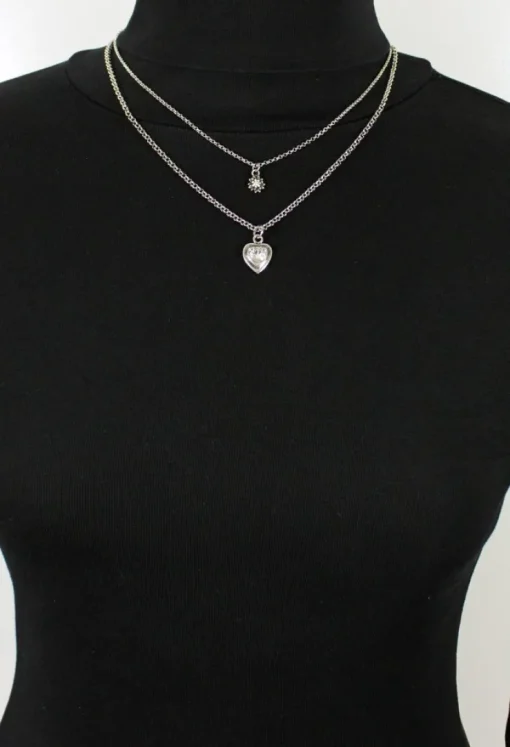 LUISIA® Doppelhalskette mit Edelweiß, Herz und Kristallen von Swarovski® - Silber