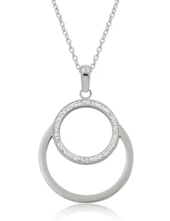 LUISIA® Edelstahl Halskette 50+5 cm | Doppelring mit Zirkonia