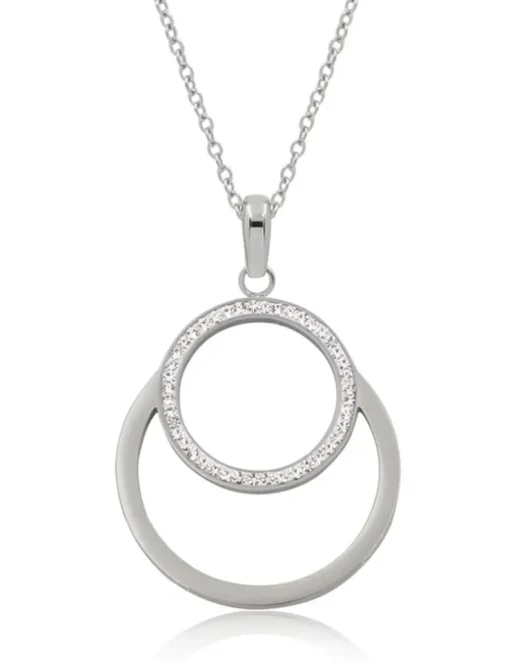 LUISIA® Edelstahl Halskette 50+5 cm | Doppelring mit Zirkonia