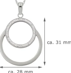 LUISIA® Edelstahl Halskette 50+5 cm | Doppelring mit Zirkonia