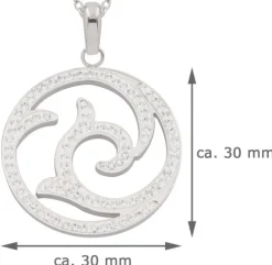 LUISIA® Edelstahl Halskette 50+5 cm Silber mit Anhänger | Welle mit Zirkonia