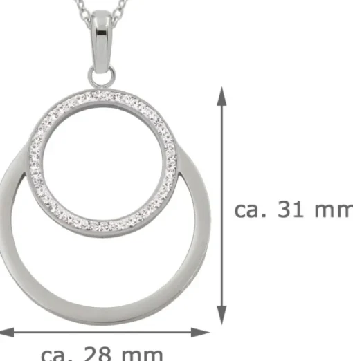 LUISIA® Edelstahl Halskette 50+5 cm | Doppelring mit Zirkonia