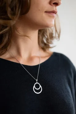 LUISIA® Edelstahl Halskette 50+5 cm | Doppelring mit Zirkonia