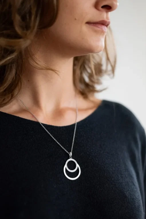 LUISIA® Edelstahl Halskette 50+5 cm | Doppelring mit Zirkonia