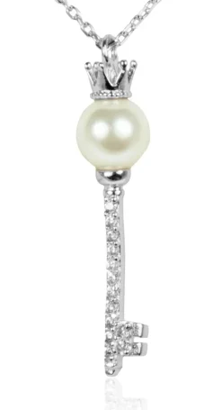 LUISIA® Filigrane Damen Halskette mit Strass Perlen Schlüssel - 925 Silber Schmuck mit Zirkonia Anhä