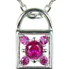 LUISIA® Filigrane Damen Halskette mit Strass Vorhängeschloss Pink - 925 Silber Schmuck mit Zirkonia