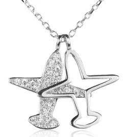 LUISIA® Filigrane Damen Halskette mit Flugzeugen | 925 Silber mit Zirkonia