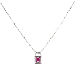 LUISIA® Filigrane Damen Halskette mit Strass Vorhängeschloss Pink - 925 Silber Schmuck mit Zirkonia