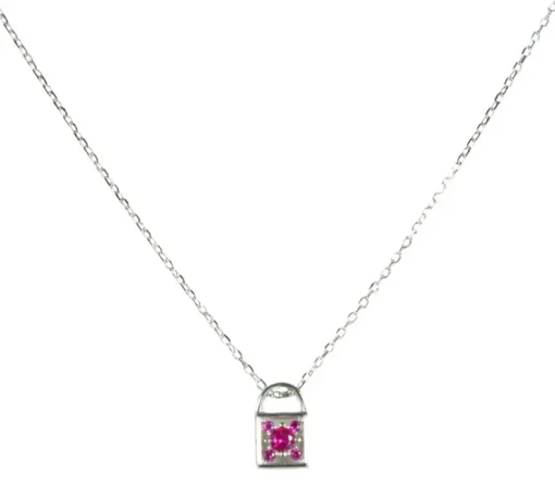 LUISIA® Filigrane Damen Halskette mit Strass Vorhängeschloss Pink - 925 Silber Schmuck mit Zirkonia