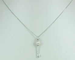LUISIA® Filigrane Damen Halskette mit Strass Perlen Schlüssel - 925 Silber Schmuck mit Zirkonia Anhä