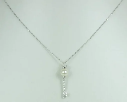 LUISIA® Filigrane Damen Halskette mit Strass Perlen Schlüssel - 925 Silber Schmuck mit Zirkonia Anhä