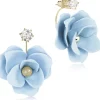 LUISIA® Front Back Ohrringe Jarla mit Blumen - 16 Karat vergoldet Hellblau