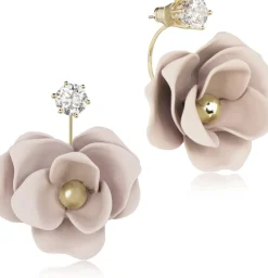 LUISIA® Front Back Ohrringe Jarla mit Blumen - 16 Karat vergoldet Altrosa