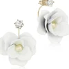 LUISIA® Front Back Ohrringe Jarla mit Blumen - 16 Karat vergoldet Weiß