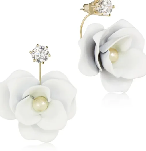 LUISIA® Front Back Ohrringe Jarla mit Blumen - 16 Karat vergoldet Weiß