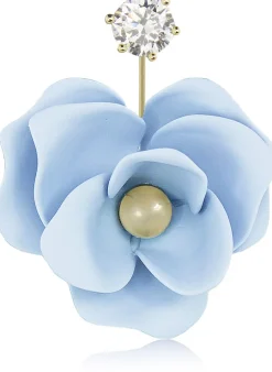 LUISIA® Front Back Ohrringe Jarla mit Blumen - 16 Karat vergoldet Hellblau