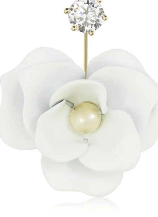 LUISIA® Front Back Ohrringe Jarla mit Blumen - 16 Karat vergoldet Weiß