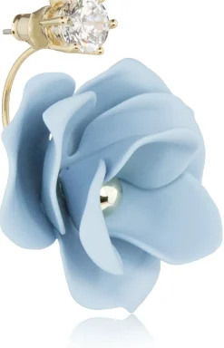 LUISIA® Front Back Ohrringe Jarla mit Blumen - 16 Karat vergoldet Hellblau