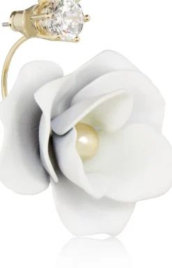 LUISIA® Front Back Ohrringe Jarla mit Blumen - 16 Karat vergoldet Weiß