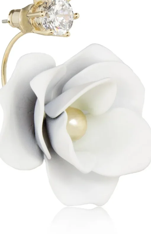 LUISIA® Front Back Ohrringe Jarla mit Blumen - 16 Karat vergoldet Weiß