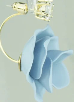 LUISIA® Front Back Ohrringe Jarla mit Blumen - 16 Karat vergoldet Hellblau