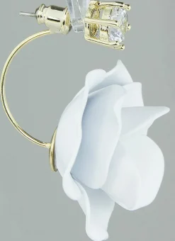 LUISIA® Front Back Ohrringe Jarla mit Blumen - 16 Karat vergoldet Weiß