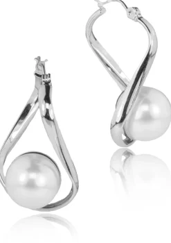 LUISIA® Geschwungene Ohrringe "Liora" mit Perle von Swarovski® - Silber / White Pearl
