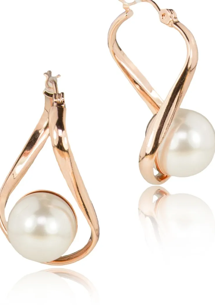 LUISIA® Geschwungene Ohrringe "Liora" mit Perle von Swarovski® - Rosegold / White Pearl
