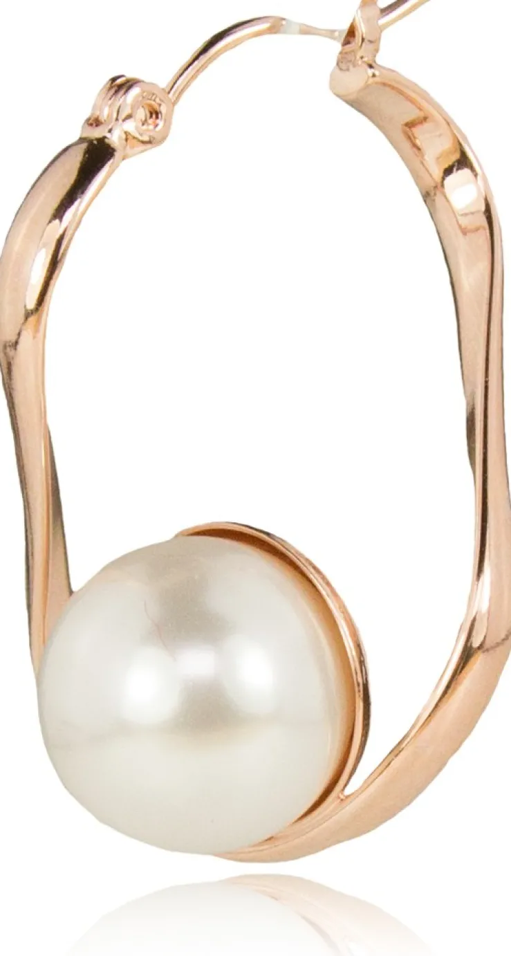 LUISIA® Geschwungene Ohrringe "Liora" mit Perle von Swarovski® - Rosegold / White Pearl