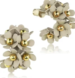 LUISIA® Halb Creolen Ohrstecker Mia mit Blüten - 16 Karat vergoldet Sand