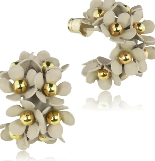 LUISIA® Halb Creolen Ohrstecker Mia mit Blüten - 16 Karat vergoldet Sand
