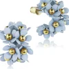 LUISIA® Halb Creolen Ohrstecker Mia mit Blüten - 16 Karat vergoldet Hellblau