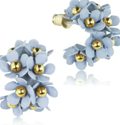 LUISIA® Halb Creolen Ohrstecker Mia mit Blüten - 16 Karat vergoldet Hellblau