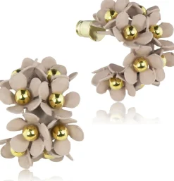 LUISIA® Halb Creolen Ohrstecker Mia mit Blüten - 16 Karat vergoldet Altrosa