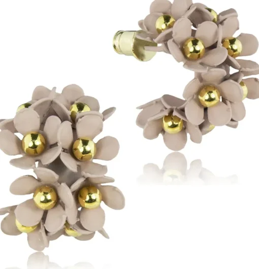 LUISIA® Halb Creolen Ohrstecker Mia mit Blüten - 16 Karat vergoldet Altrosa