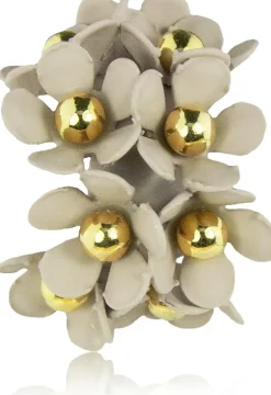 LUISIA® Halb Creolen Ohrstecker Mia mit Blüten - 16 Karat vergoldet Sand
