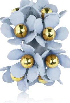LUISIA® Halb Creolen Ohrstecker Mia mit Blüten - 16 Karat vergoldet Hellblau
