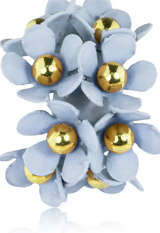 LUISIA® Halb Creolen Ohrstecker Mia mit Blüten - 16 Karat vergoldet Hellblau