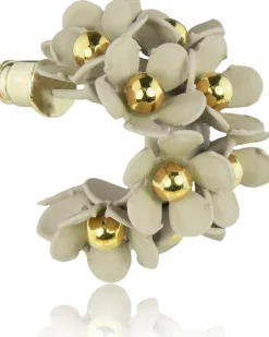 LUISIA® Halb Creolen Ohrstecker Mia mit Blüten - 16 Karat vergoldet Sand