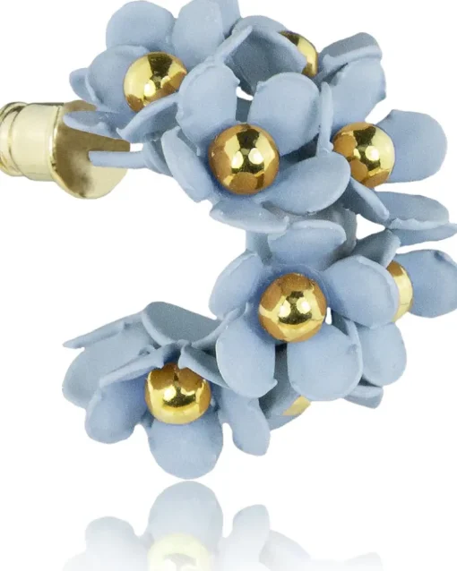 LUISIA® Halb Creolen Ohrstecker Mia mit Blüten - 16 Karat vergoldet Hellblau