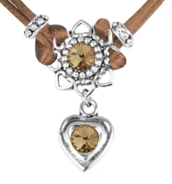 LUISIA® Halskette Chiara mit Herzblüte, Strassherz und Kristallen von Swarovski® | Braun